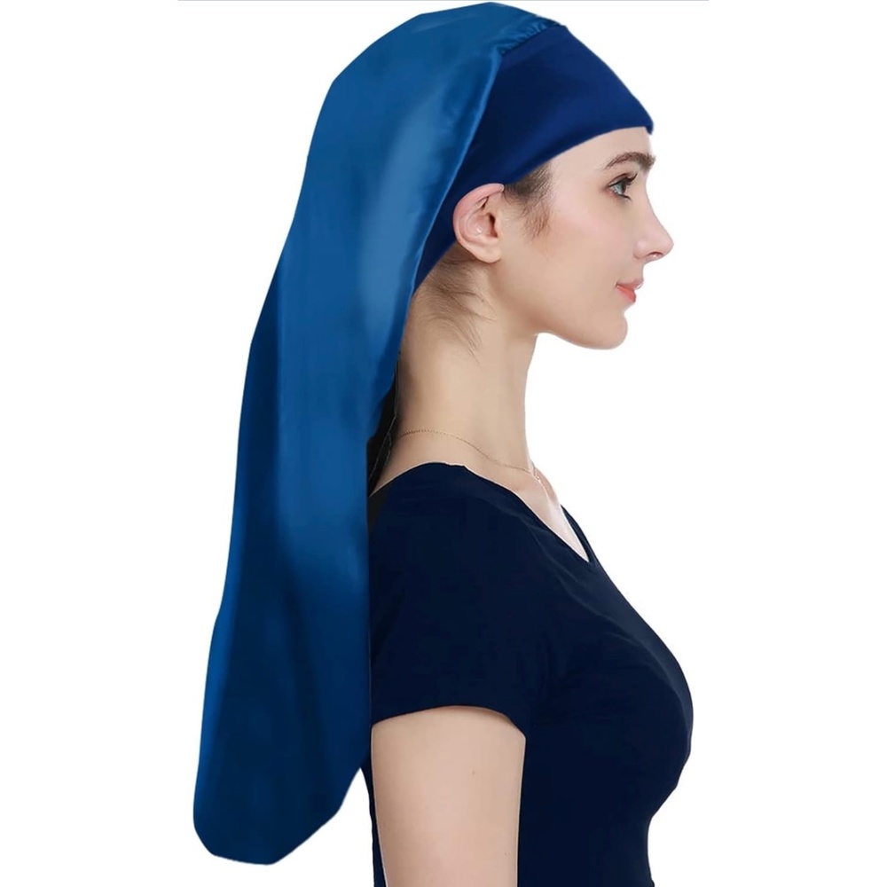 Silk Bonnet Sleeping Satin Cap for Women Men Long Hair - Blue
